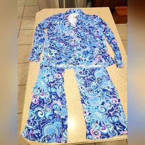 LILLY PULITZER Ruffle knit PJ set! Lapis Lazuli Cosmic Kismet!